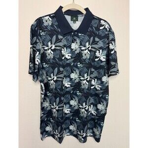 AG Adriano Goldschmied Mens Medium Green Label Polo Shirt Navy Blue Floral NWOT